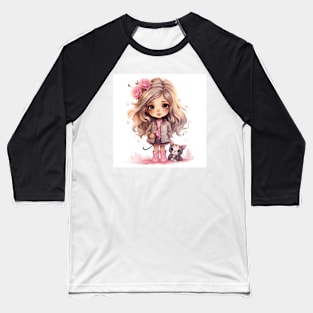 Cute girl with adorable cat Baseball T-Shirt